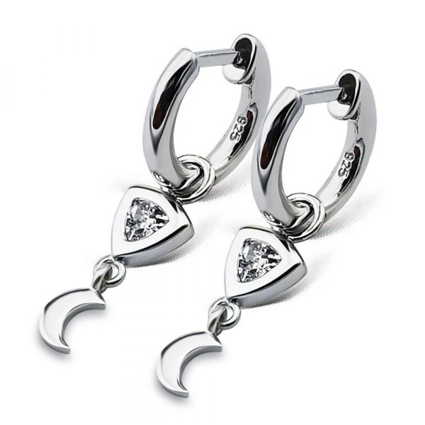 JWLS4U | Earrings Trillion Moon Silver